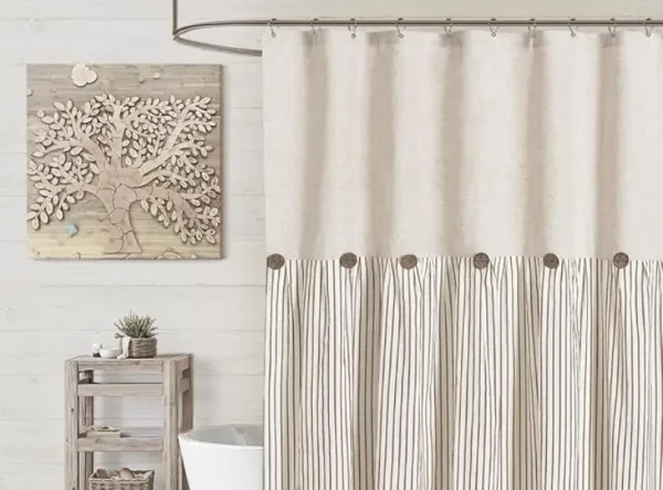 Striped Grove linen blackout curtains in Sweihan