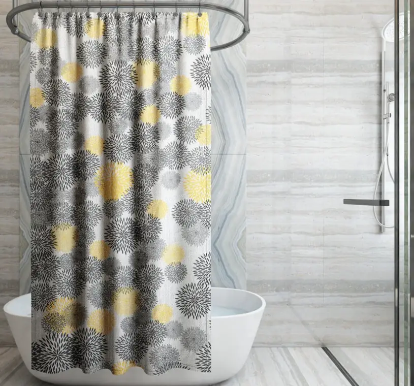 Floral Print Solid EVA Shower Curtain for Bathtub Shower