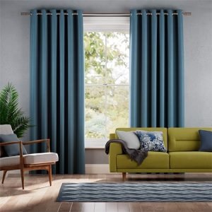 Blue Faux Silk Curtain
