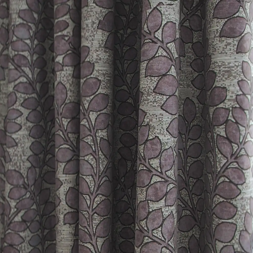 Heather Leaf Luxury Silk Curtain Close