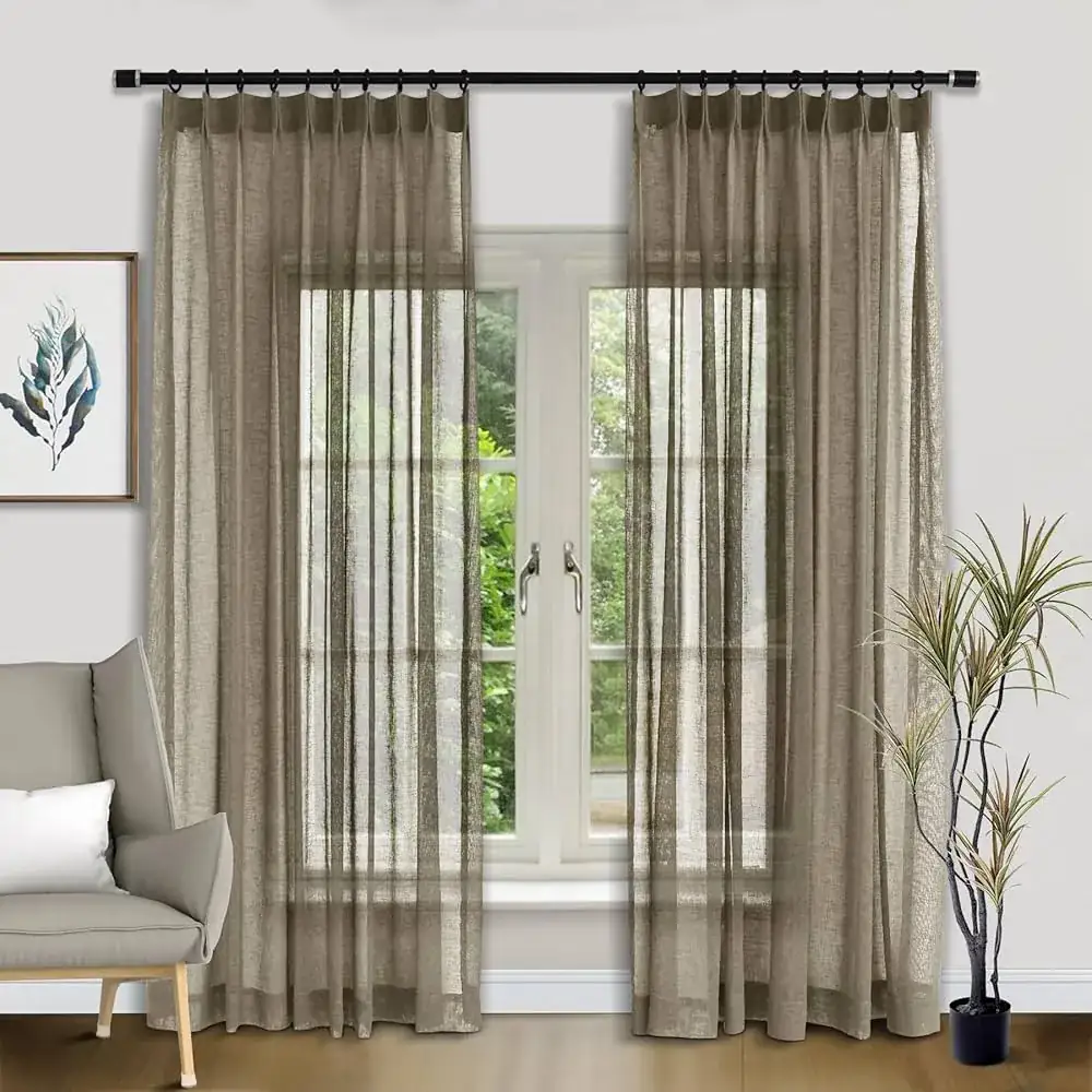 Taupe Linen Sheer Window Curtain