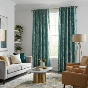 Teal Abstract Silk Curtain
