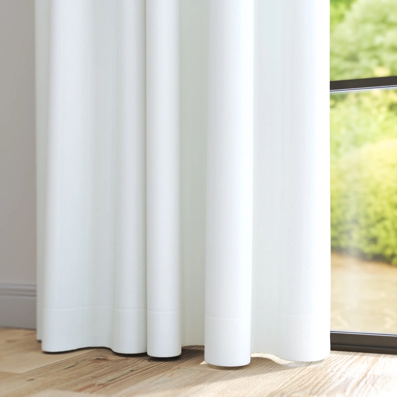White Silk Blackout Window Curtain Close