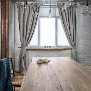 Grey Linen Tie Top Curtain