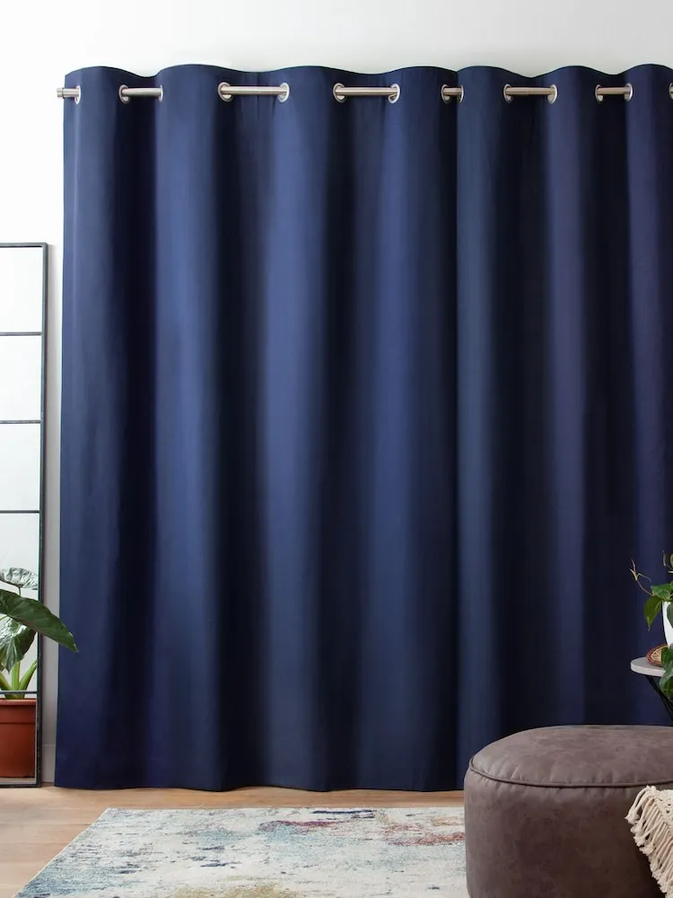 Navy Blue Cotton Window Curtain View