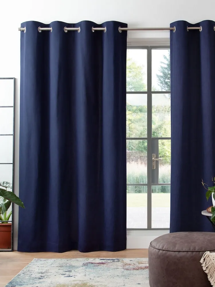 Navy Blue Cotton Window Curtain