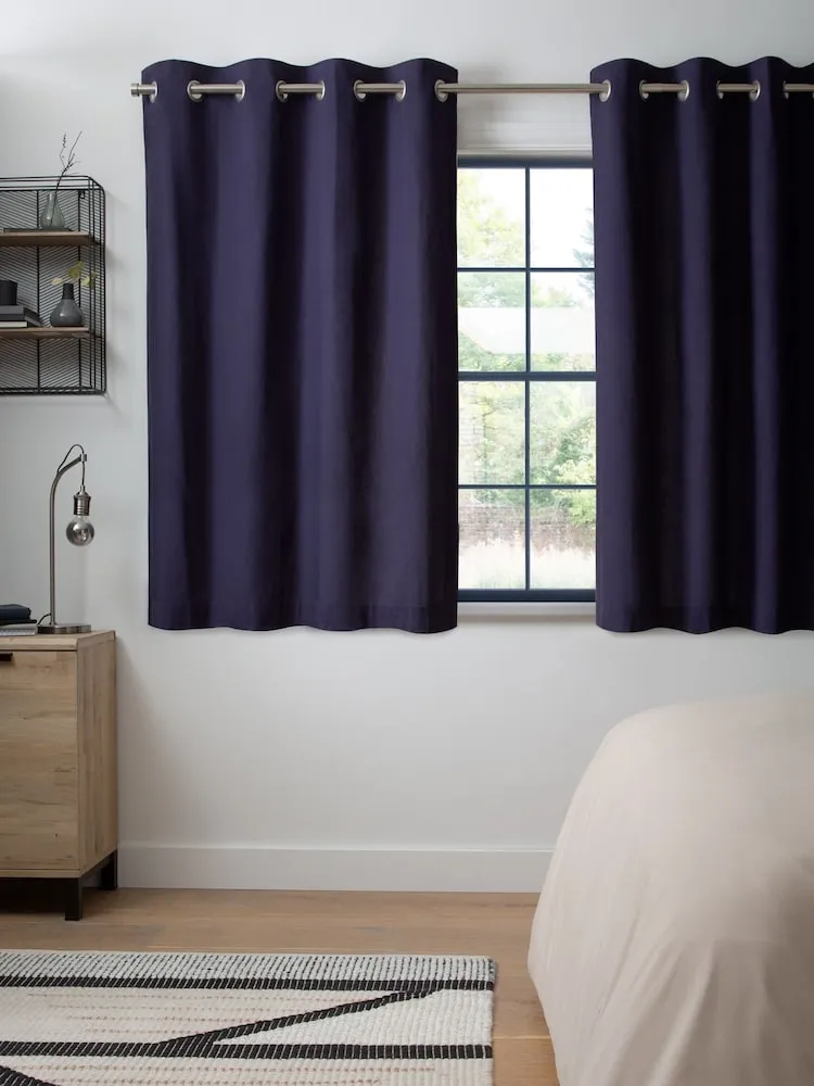 Navy Blue Cotton Window Curtains