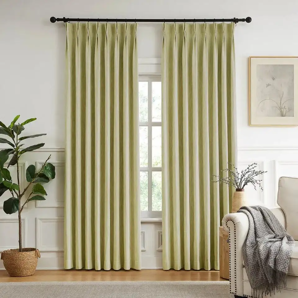 Olive Green Cotton Pleated Window Curtain