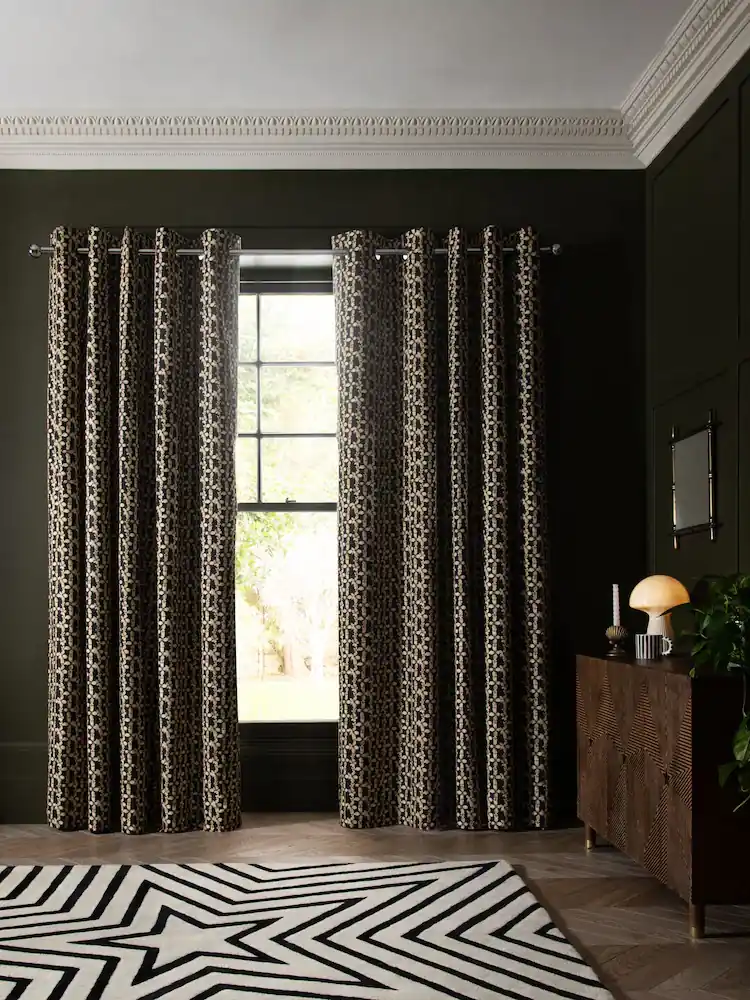 Printed Cotton Blackout Eyelet Curtain