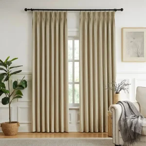 Sand Beige Cotton Pleated Window Curtain