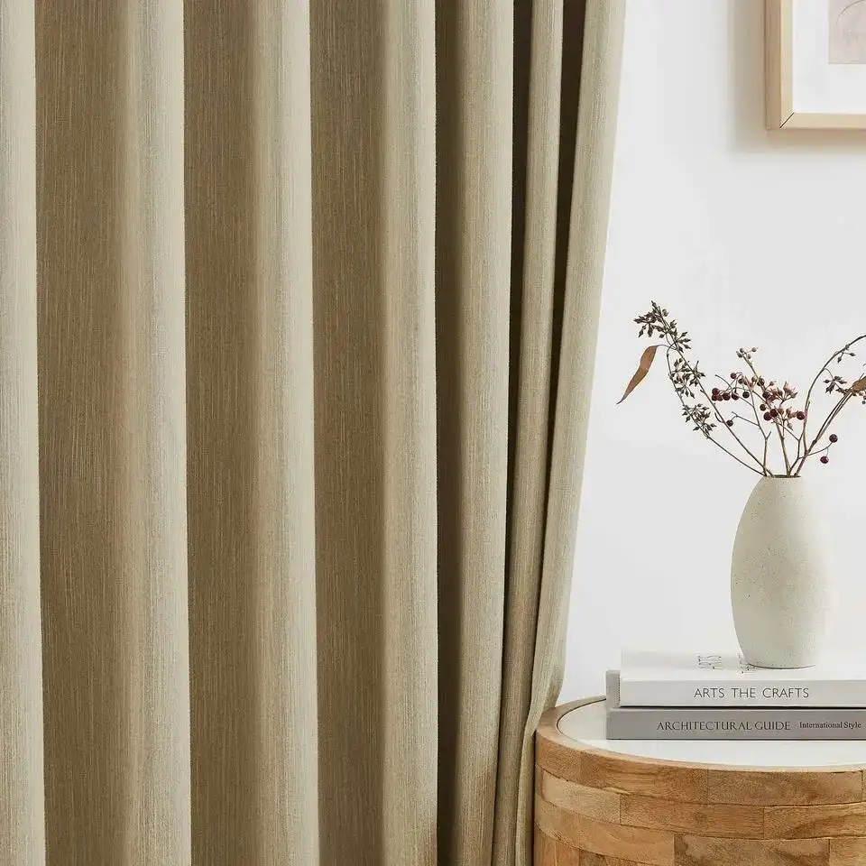 Sand Beige Cotton Pleated Window Curtains