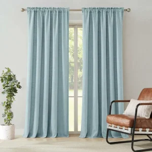 Soft Blue Cotton Pleated Window Curtain