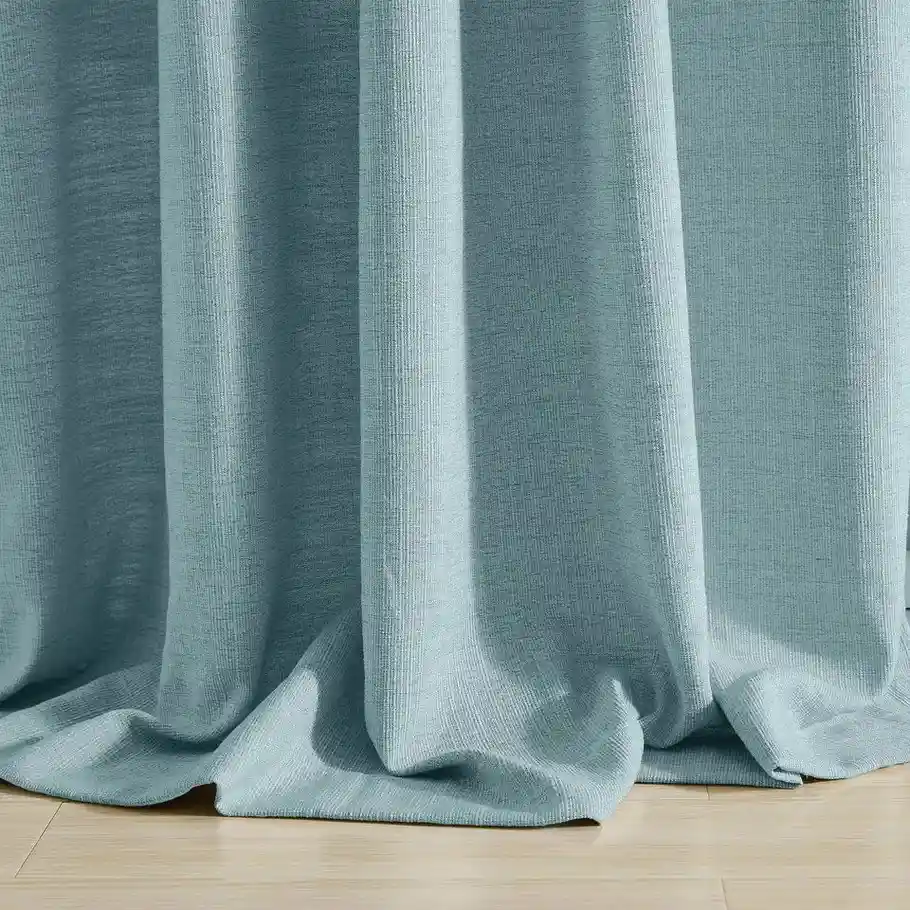 Soft Blue Cotton Pleated Window Curtain View