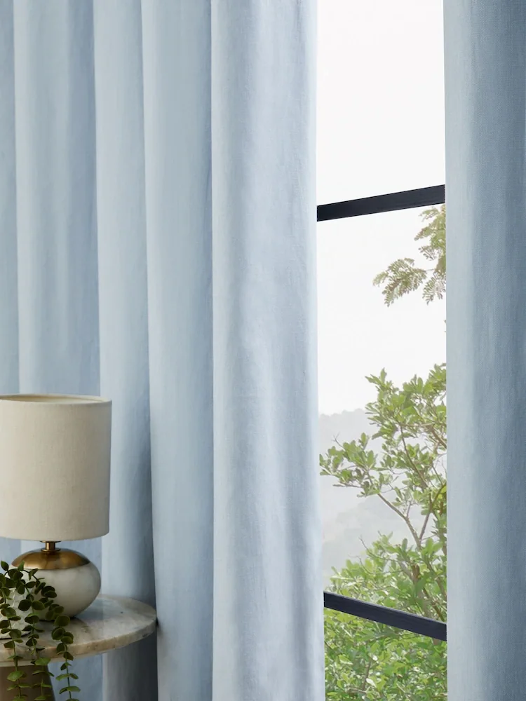 Soft Blue Cotton Window Curtain Close