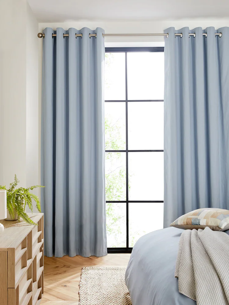 Soft Blue Cotton Window Curtain