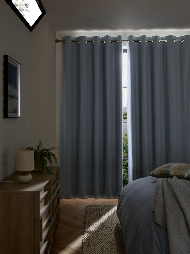 Soft Blue Cotton Window Curtain - Image 2