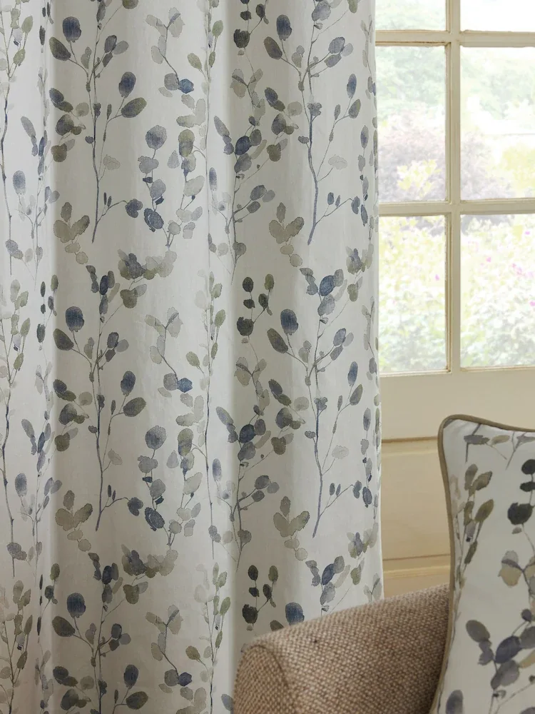 Soft Leaf Print Cotton Window Curtain View