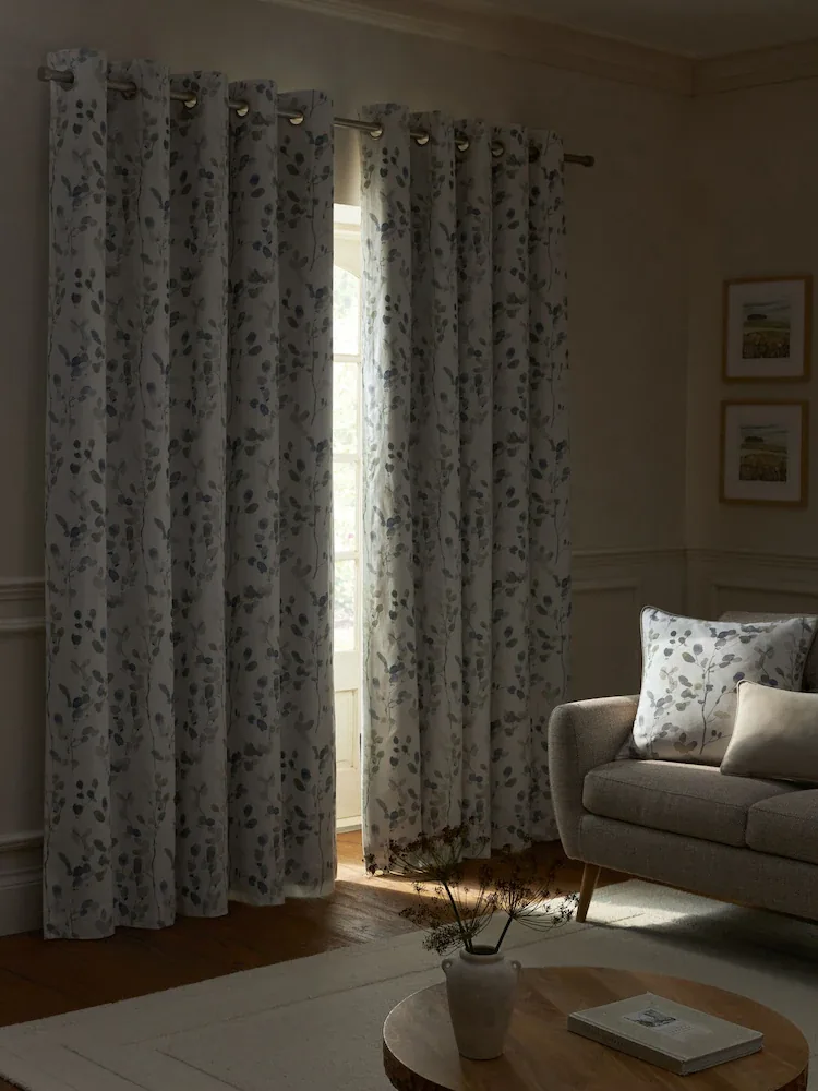 Soft Leaf Print Cotton Window Curtains