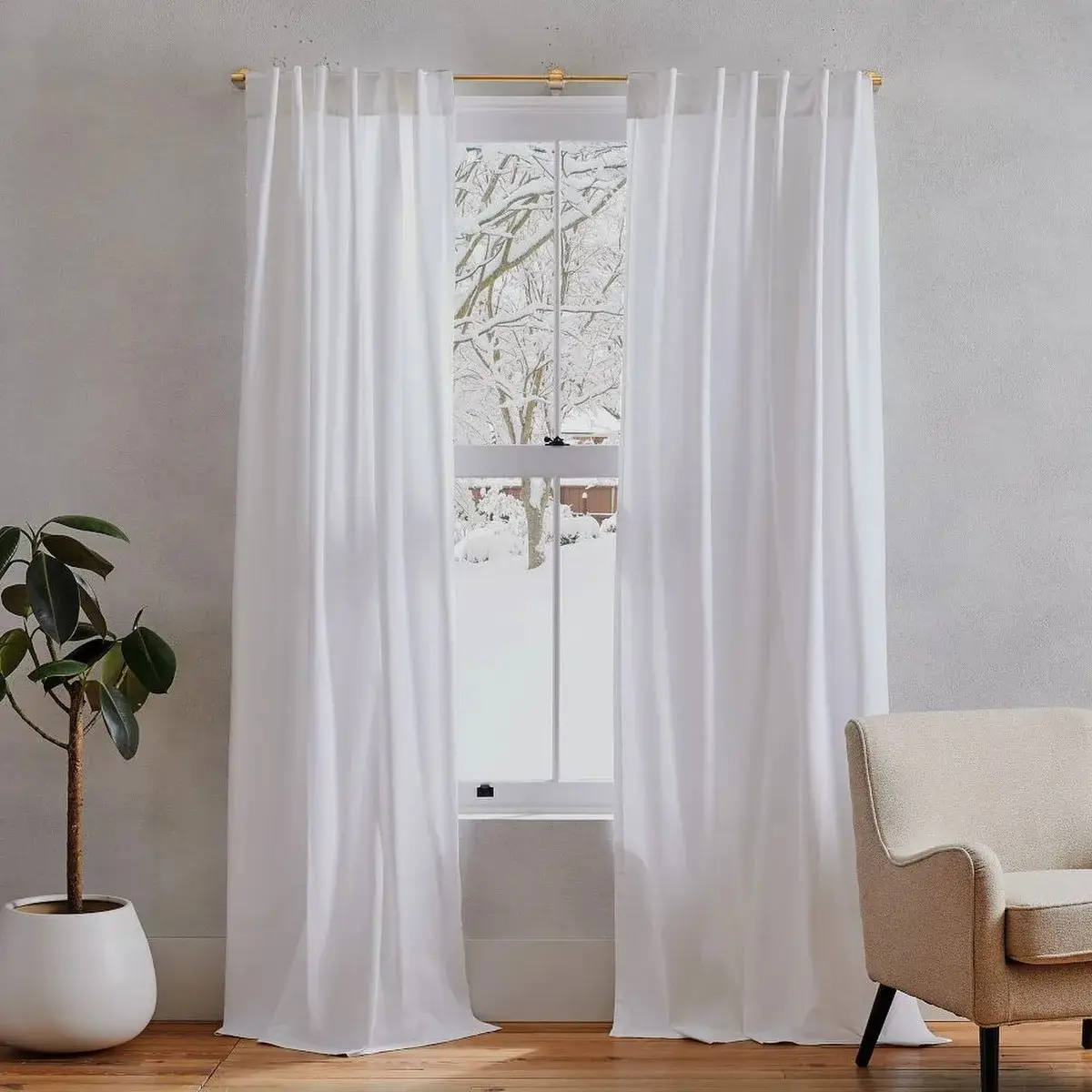 White Sheer Cotton Window Curtain
