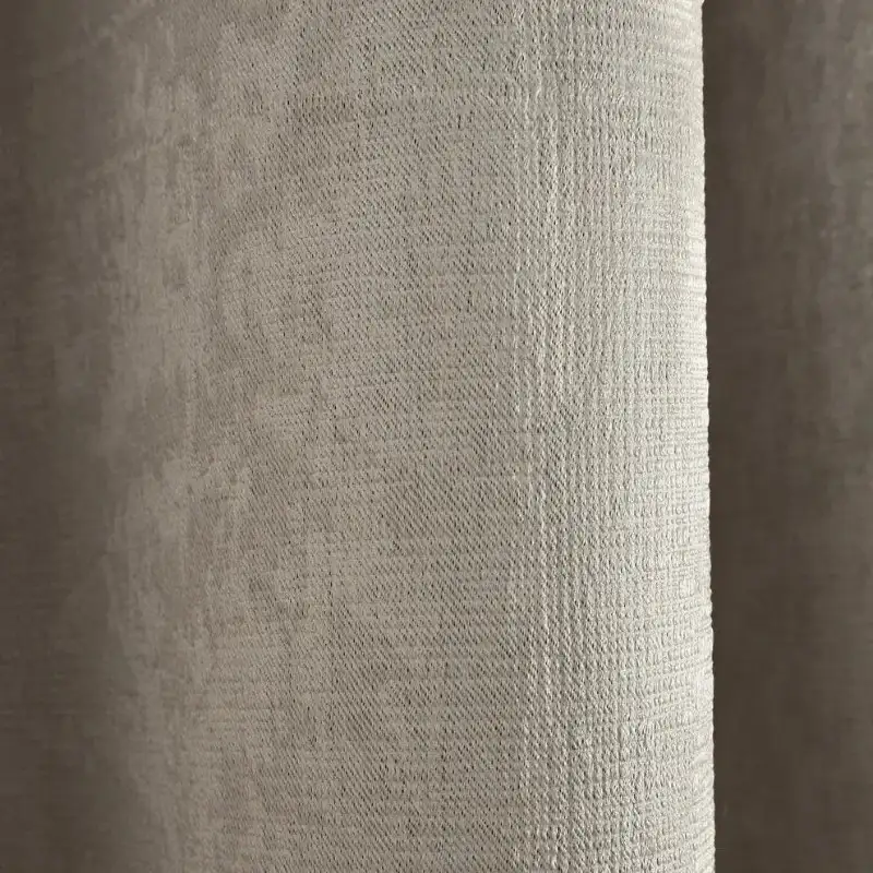 Beige Eyelet Blackout Living Room Curtain Close