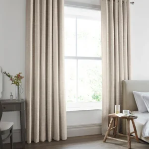 Beige Eyelet Linen Window Curtains