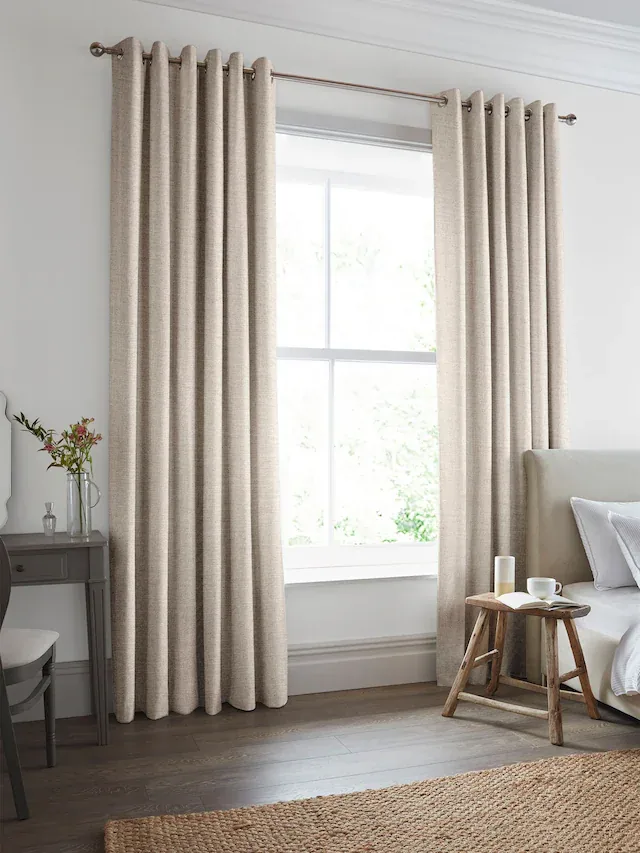 Beige Eyelet Linen Window Curtains