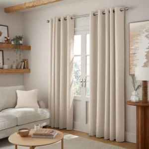 Beige Eyelet Living Room Curtains