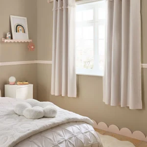 Beige Frill Eyelet Linen Curtains