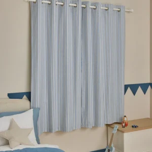 Blue Stripe Eyelet Linen Curtains
