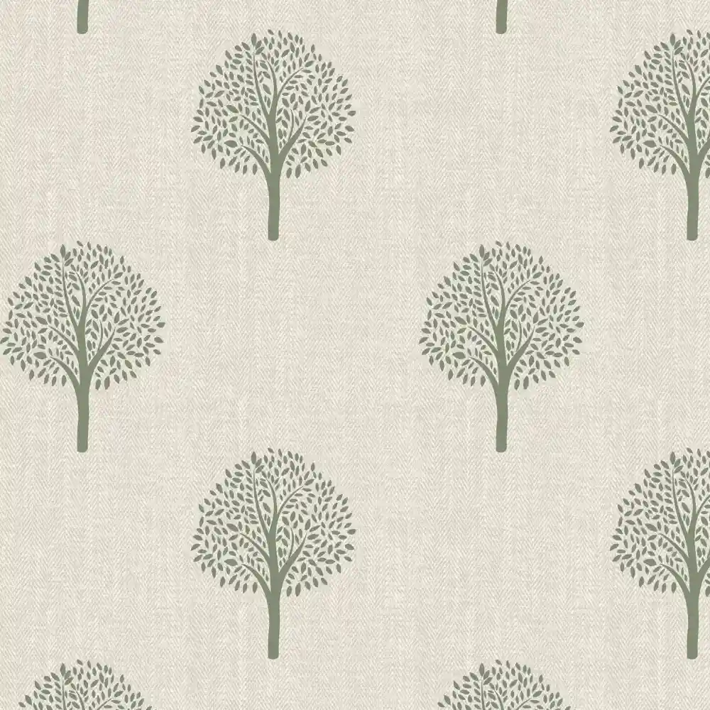 Cream Tree Print Eyelet Living Room Curtain Close