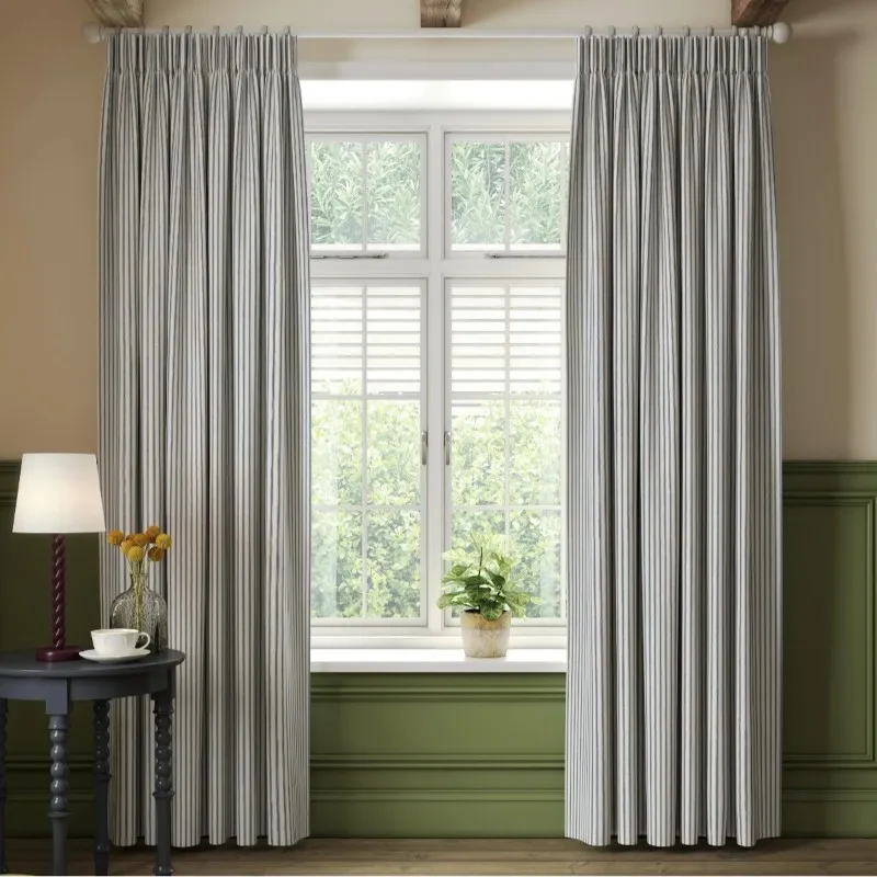 Grey Striped Cotton Curtains