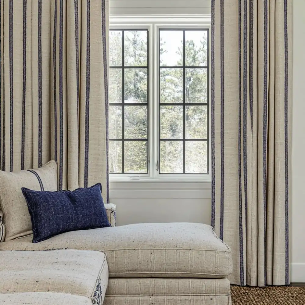 Natural Linen Navy Stripe Curtains