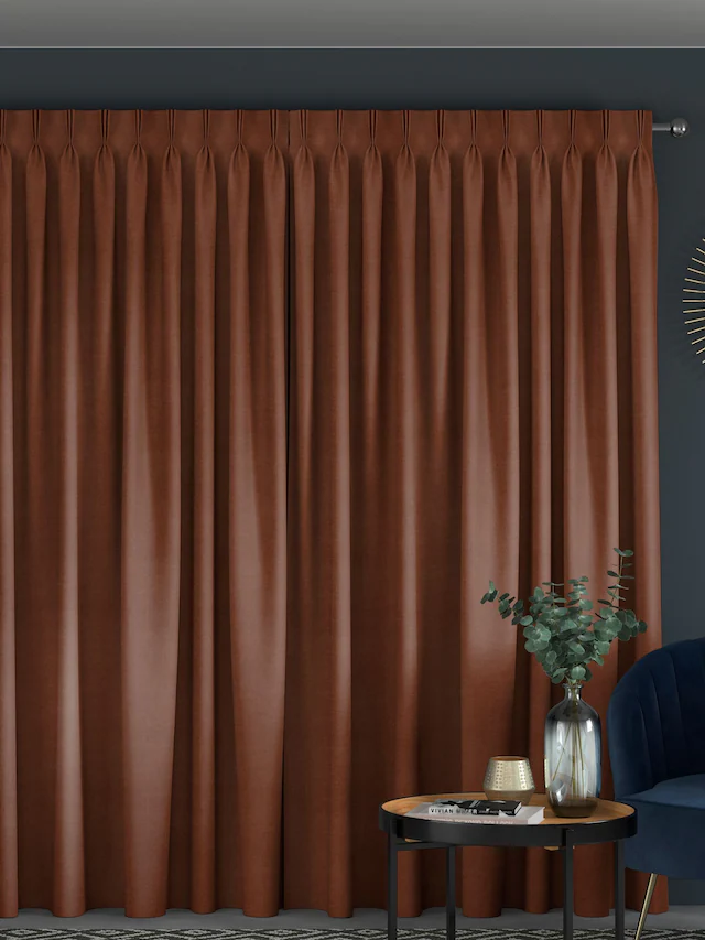 Rust Orange Pinch Pleat Linen Curtains