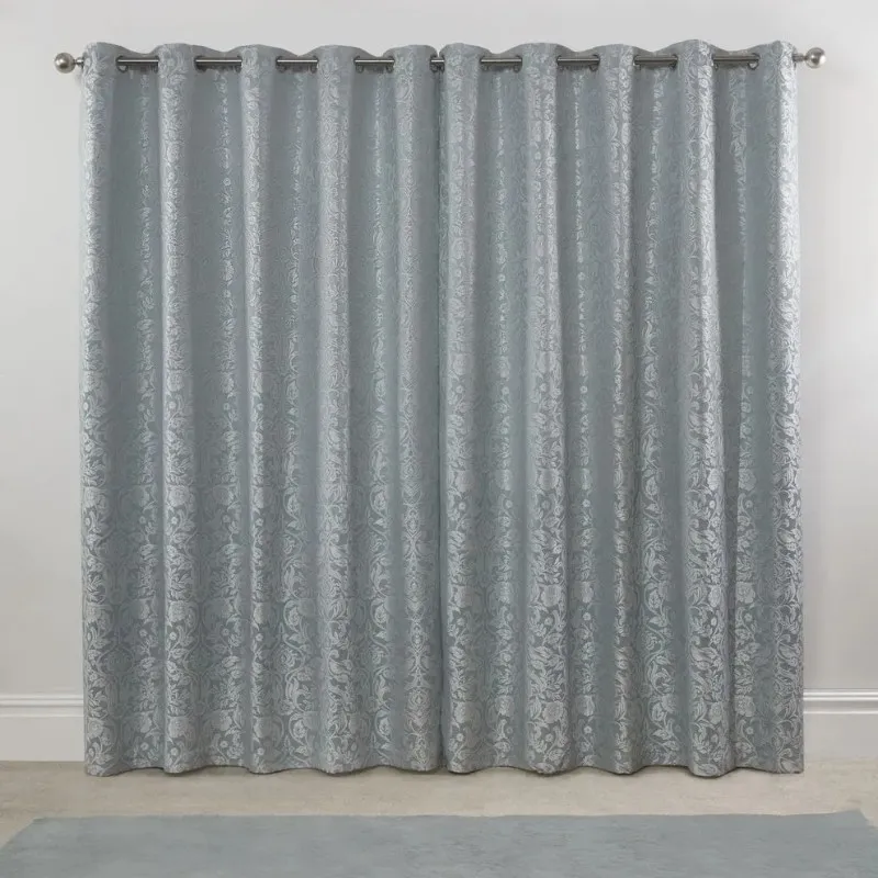 Soft Blue Jacquard Curtain Close