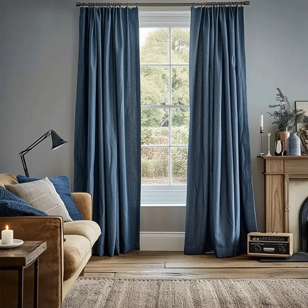 Soft Weave Blue Linen Curtains