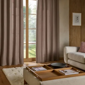 Taupe Eyelet Linen Window Curtains