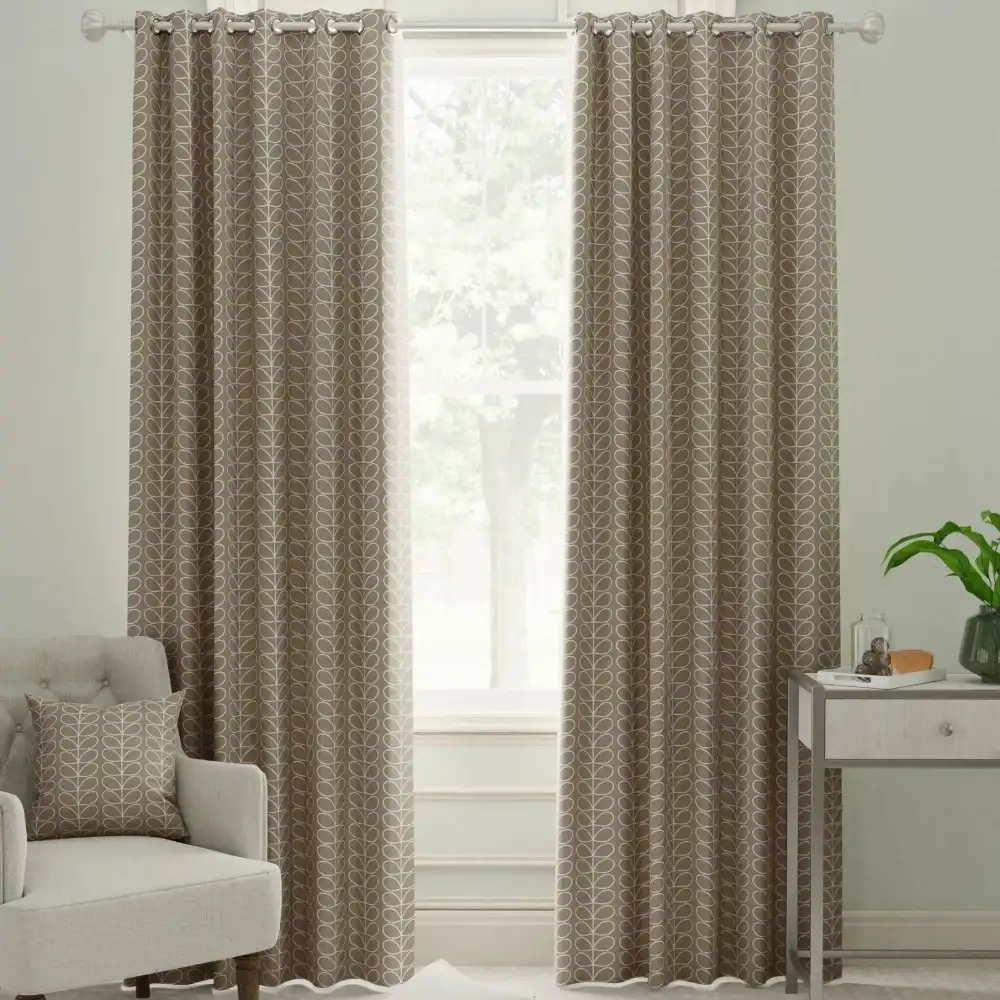Taupe Leaf Pattern Eyelet Living Room Curtain