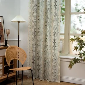 Beige Leaf Pattern Linen Window Curtains