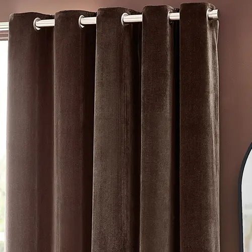Brown Heavy Chenille Velvet Eyelet Curtain 1