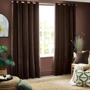 Brown Heavy Chenille Velvet Eyelet Curtain