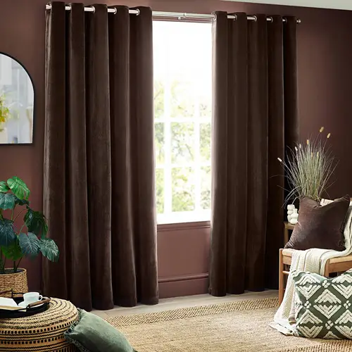 Brown Heavy Chenille Velvet Eyelet Curtain