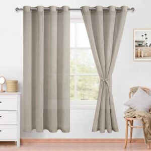 Light Beige Linen Grommet Window Curtains