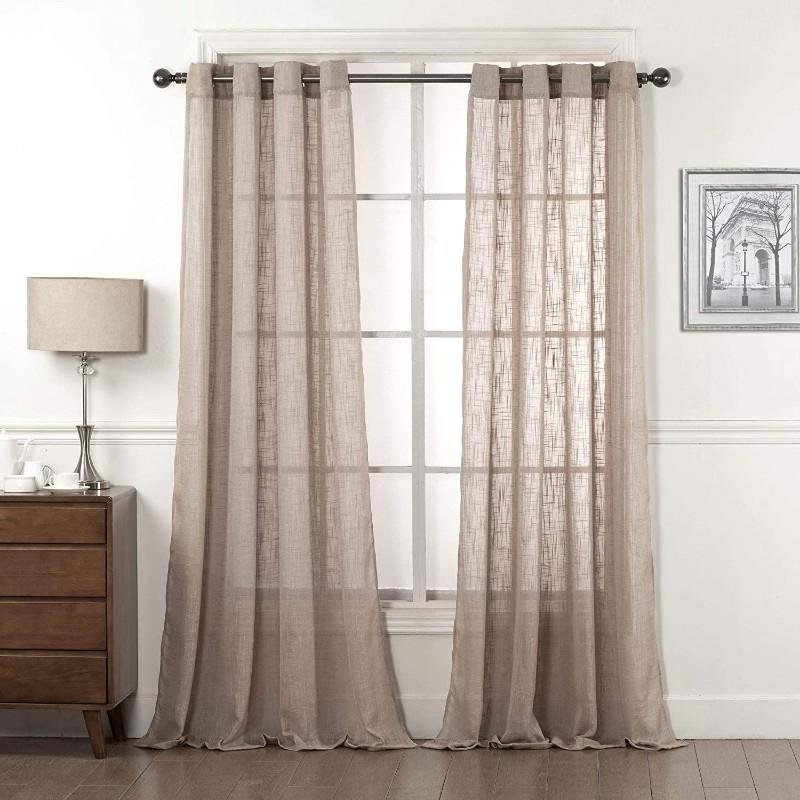 Natural Beige Linen Sheer Window Curtains