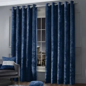Navy Blue Plain Crushed Velvet Eyelet Curtains