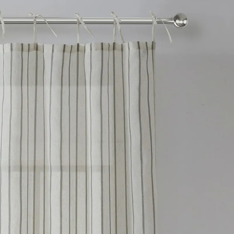Neutral Striped Linen Sheer Window Curtain