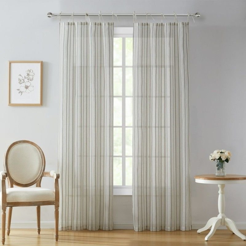 Neutral Striped Linen Sheer Window Curtains