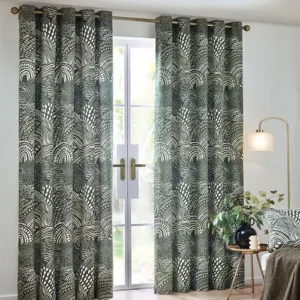 Olive Abstract Eyelet Curtains