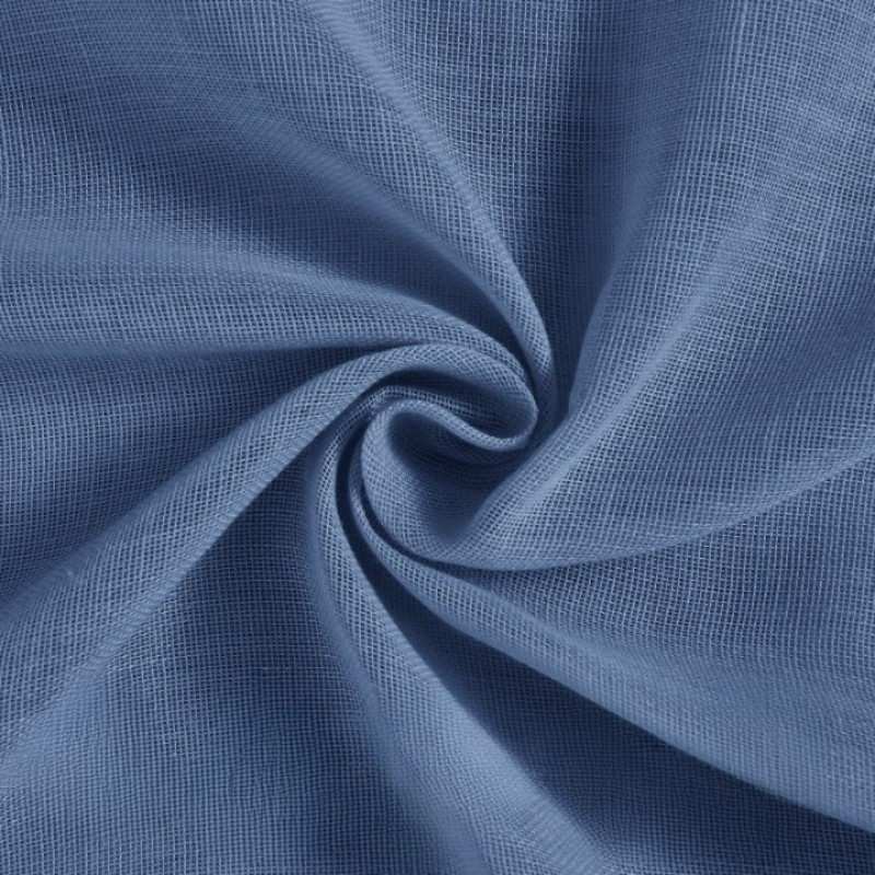 Sky Blue Semi-Sheer Linen Window Curtains Close