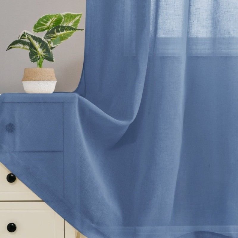 Sky Blue Semi-Sheer Linen Window Curtains View