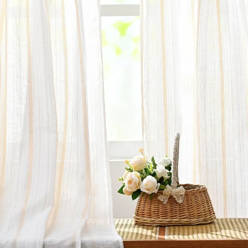Textured Cream Linen Window Curtain